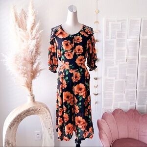 HA VY Orange & Black Floral Print Cropped Wide Leg Jumpsuit